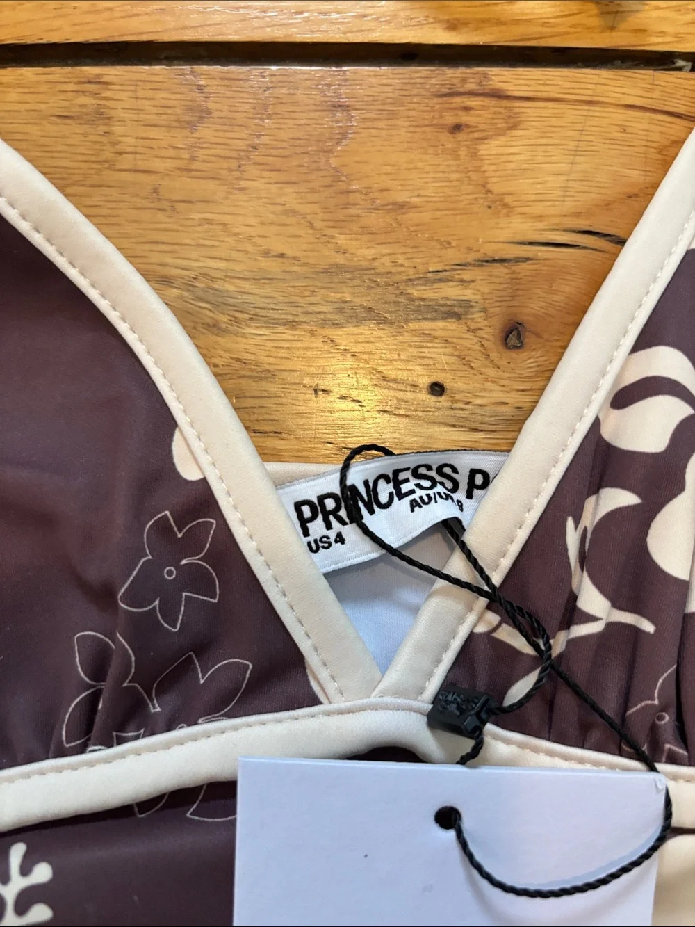 Princess Polly Brown and Cream Floral Bikini Top and Boy shorts